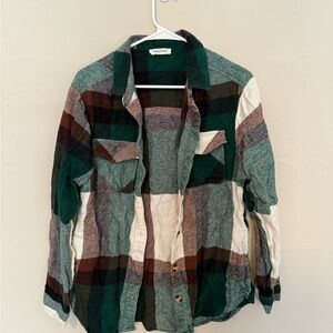 beachlunchlounge Green and Brown Plaid Shacket/Flannel